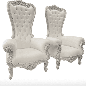 Royal Couple Throne Chair – White with Silver Edge
