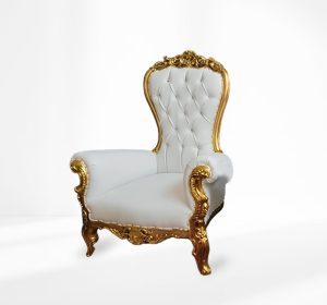 Royal Queen Throne Chair– White with Gold Edge