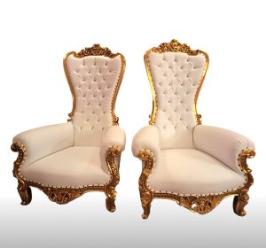 Royal Couple Throne Chair  - White with Gold Edge