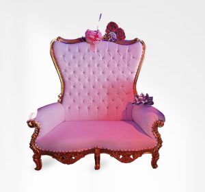 Royal Double Seat Throne Chair – White with Gold Edge