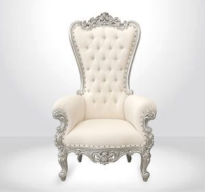 Royal Groom Throne Chair– White & Silver (Large)
